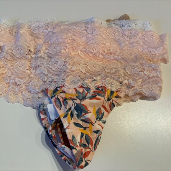 Pact Women's Watermelon Sugar Lace-Waist Thongs Set of 5, Size Small - Picture 2 of 3